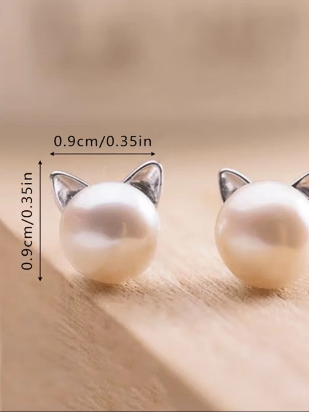 Pearl NIP Cat Ear Stud Earrings - White & Silver